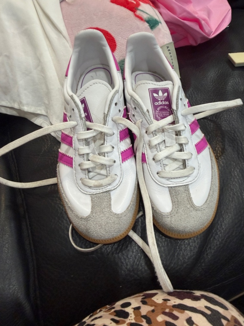 adidas kids White Sneakers with Pink Stripes